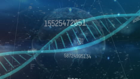 animation of dna strand, data processing over globe