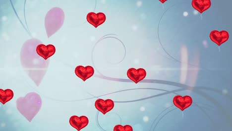animación de múltiples iconos de corazones de amor sobre un fondo azul