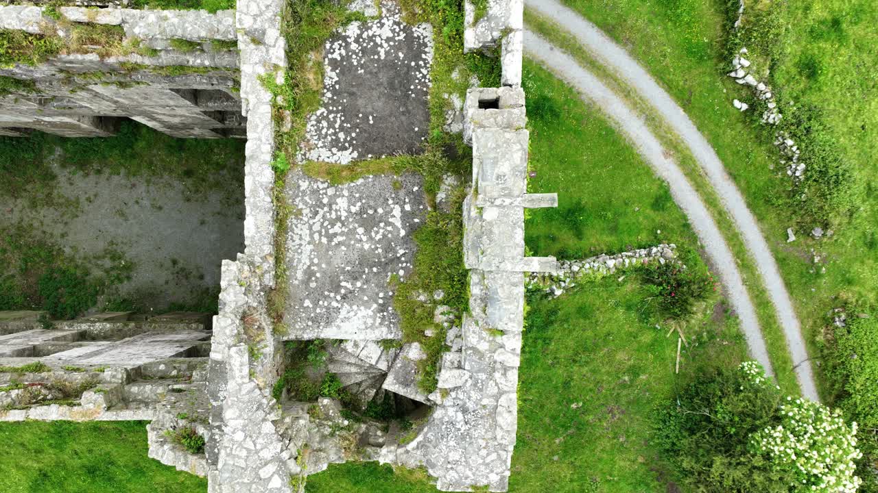 Drone Irish Castles looking down on the ruins of Leamenah Castle Co.Clare impressive structure on the wild Atlantic way Epic Locations