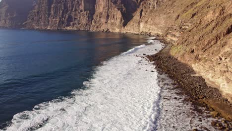 Beautiful-rocky-beach-coastline-aerial-in-tropical-island-Tenerife