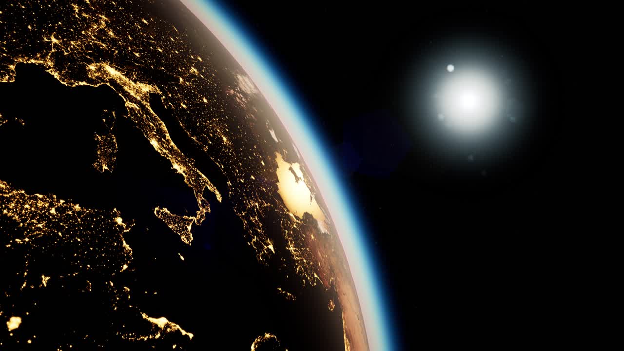 Space, Sun and planet Earth at Night