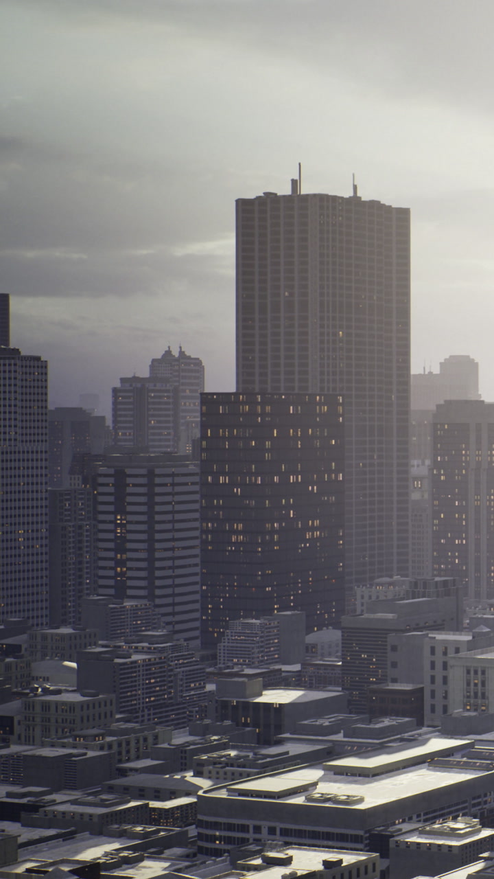 City skyline view with buildings during twilight time near downtown area