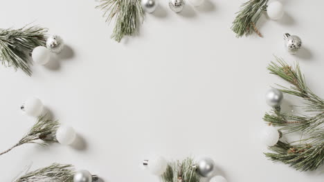 video of christmas decorations with copy space on white background