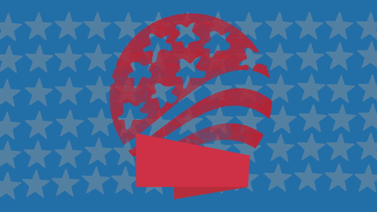 Animation of red stars and stripes over american flag stars
