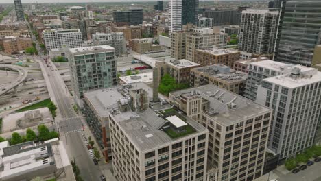 aerial overview of chicago downtown