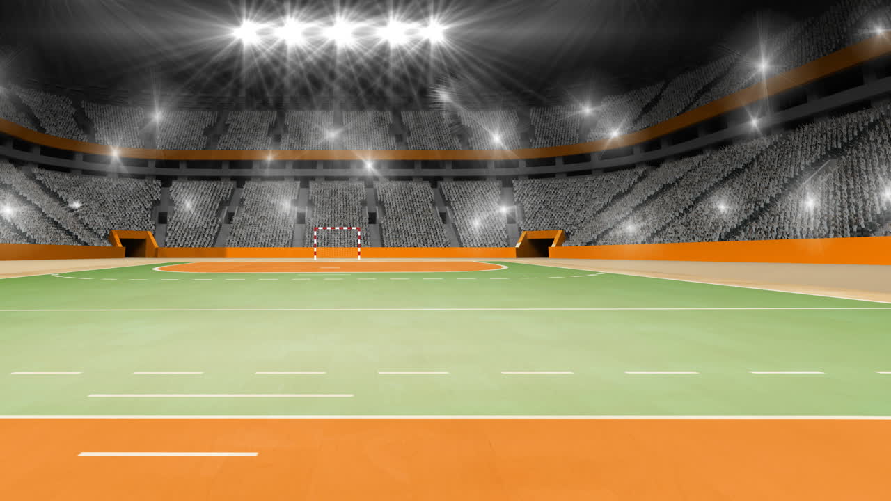 animación de un estadio deportivo de balonmano con iluminación