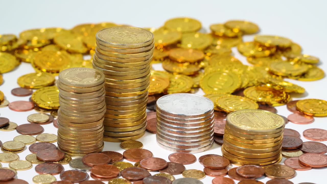 Golden Assets: A close-up shot of a stacks of gold coins symbolizing reflect economic trust, liquid assets, long-term investment wealth, financial security, savings growth, abundant prosperity