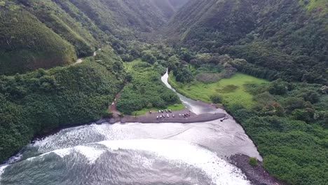 aerial view from honomanu bay up to the ravine by hana highway on maui hawaii