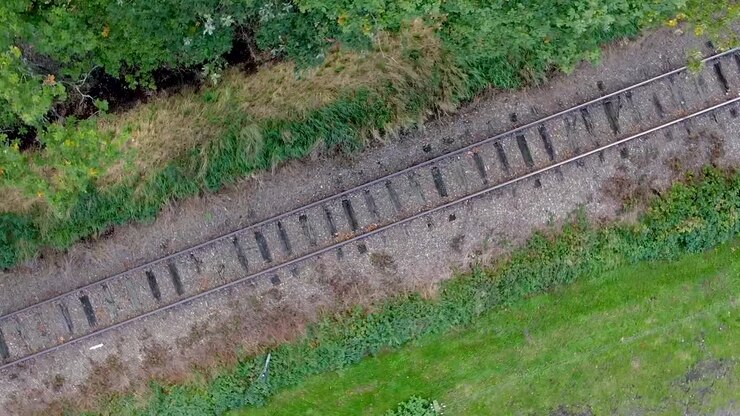 Railroad track drone shot from above