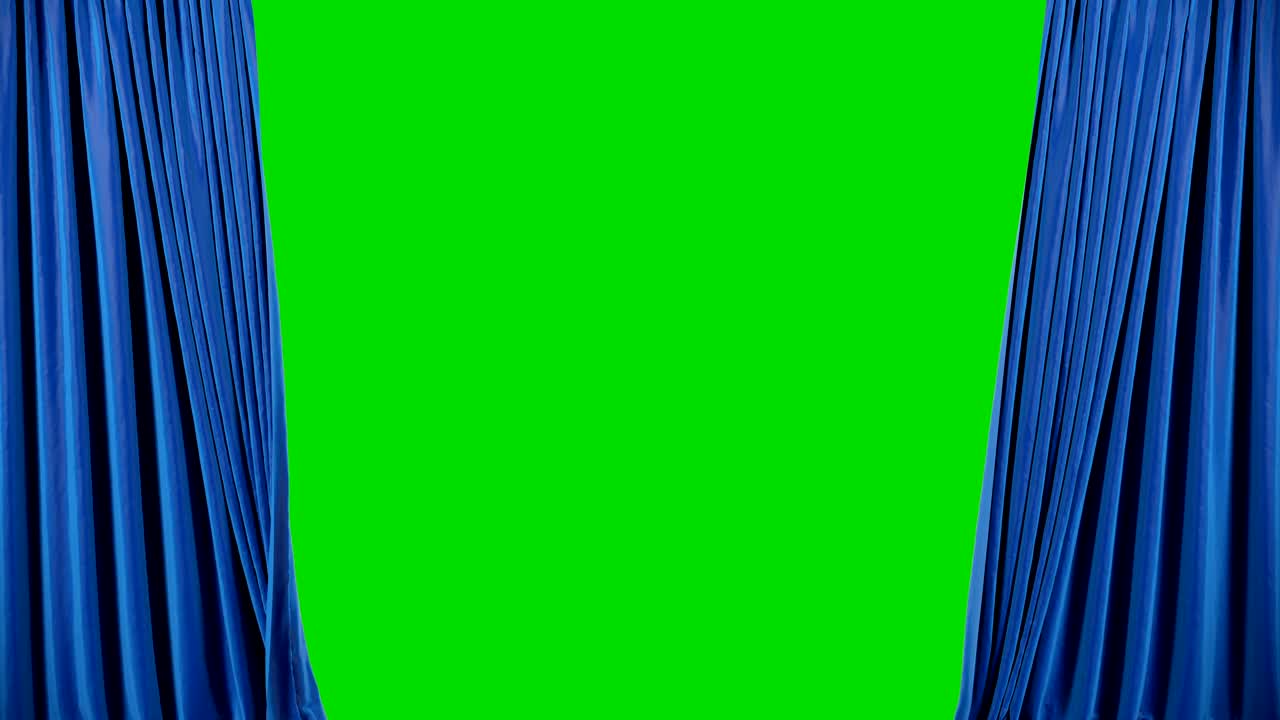 파란색 벨 극장 커튼은 녹색 크로마 키로 커튼을 열 수 있습니다.
