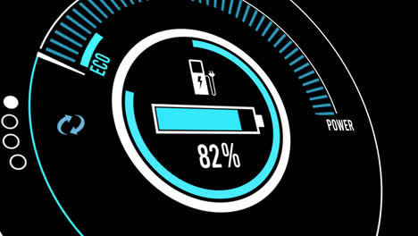 Electric Car Dashboard Display. Electric Car Charging Indicating The Progress Of The Charging, Electric Vehicle Battery Indicator Showing An Increasing Battery Charge