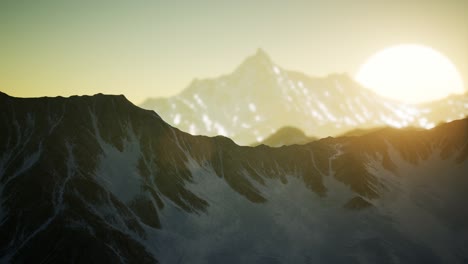 winter landscape in mountains at sunset