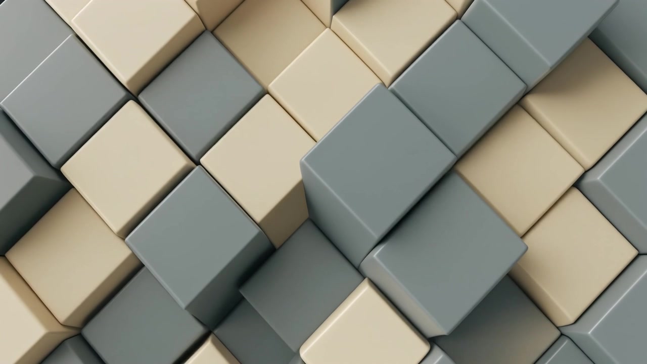 Abstract Animation of Moving Beige and Grey Cubes