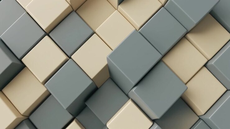 Abstract Animation of Moving Beige and Grey Cubes