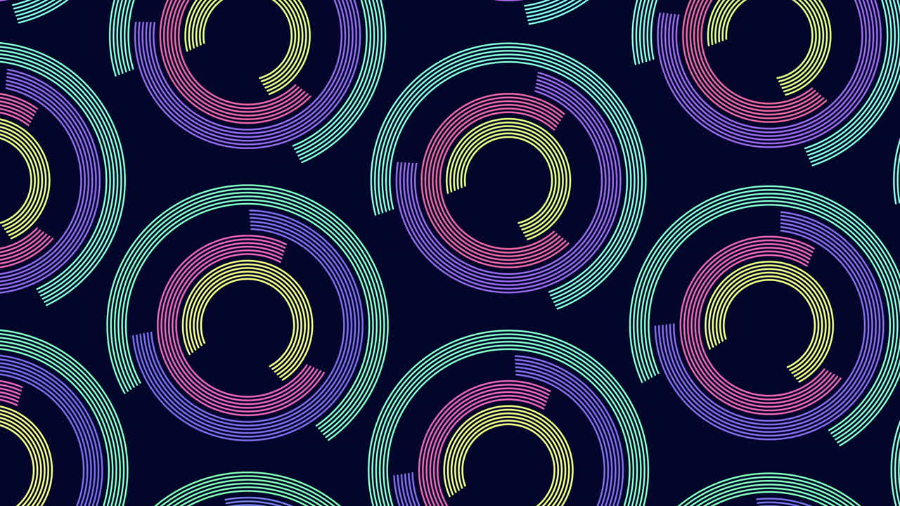 Abstract rainbow rings geometric pattern in rows