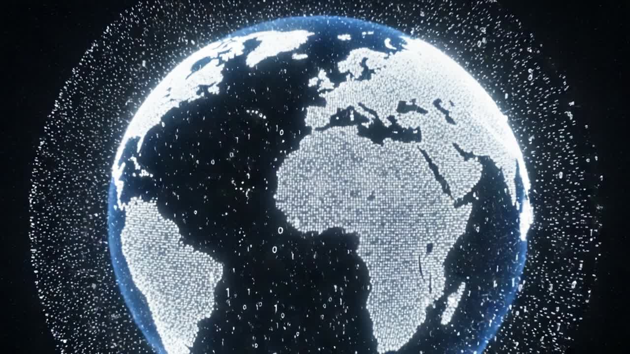 A Stunning Visual Representation of Earth Surrounded by a Digital Halo, Illustrating Global Digital Connectivity and Data Flow in Modern Society
