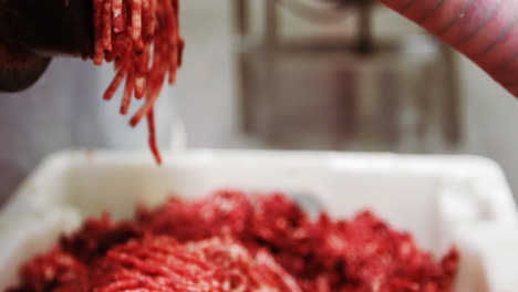 minced meat coming out from grinder