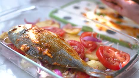 put the sea bream on the dish and add the herbs de provence