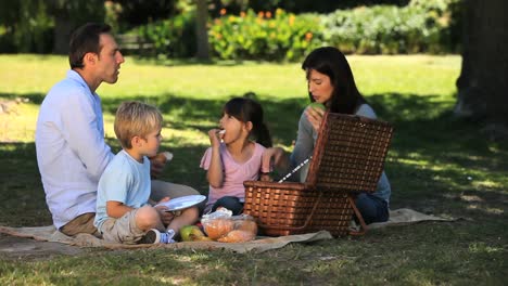 padres disfrutando de un picnic con niños en un mantel