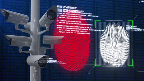 escaneo de huellas dactilares y procesamiento de datos con sistema de monitoreo contra fondo azul