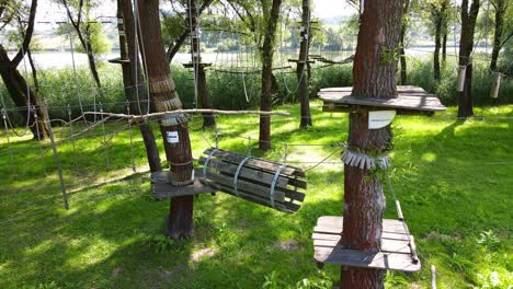 small high ropes course strung between trees near varbo, hungary