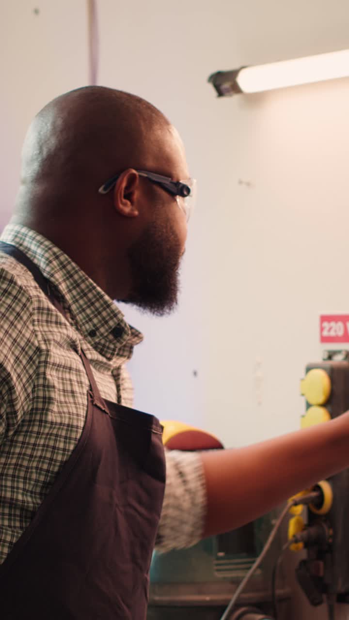 Man Puts on Safety Glasses and Prepares to Work with Wood