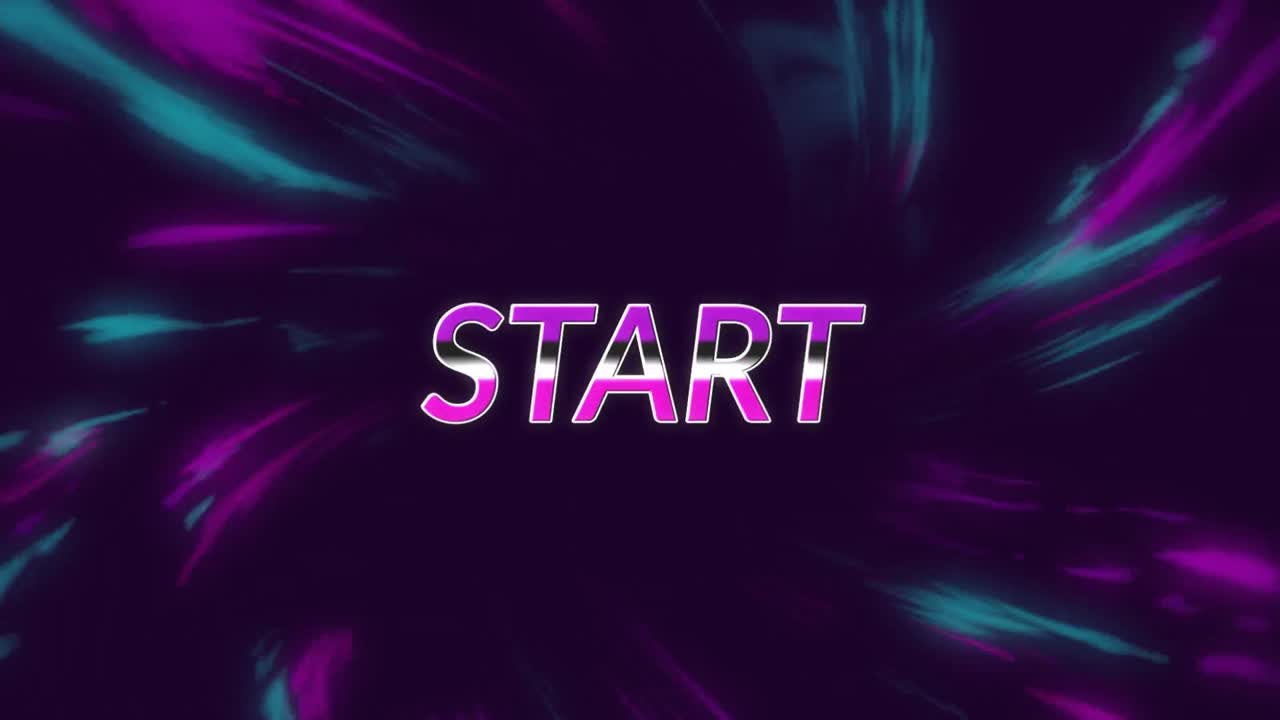 animación del texto de inicio sobre luces de colores en movimiento sobre un fondo oscuro