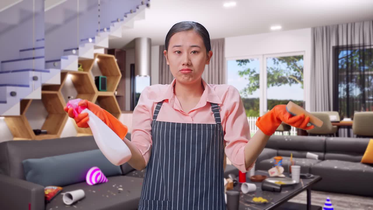 Woman Cleaning a Messy House