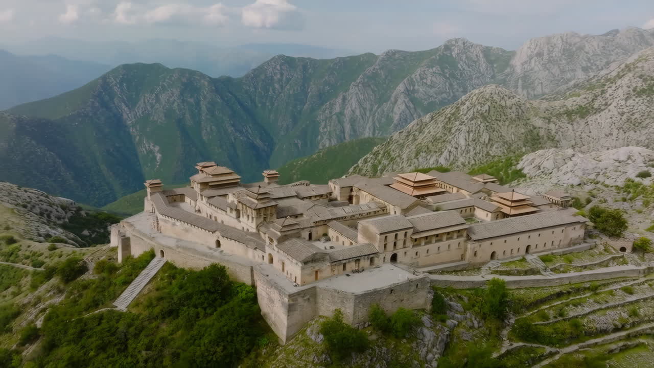 Ancient Fortress Complex Amidst Mountain Ranges