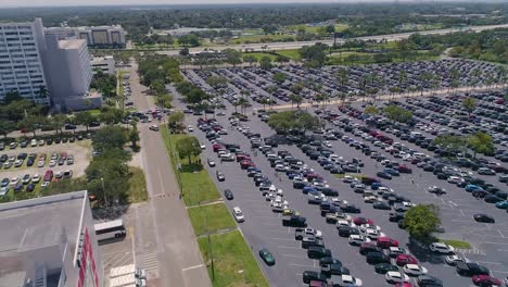 4K-Aerial-Drone-Video-of-Fans-Arriving-at-Parking-Lot-of-Tropicana-Field-in-Downtown-St