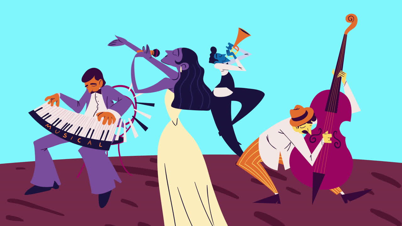 음악 악기를 연주하는 예술가 애니메이션