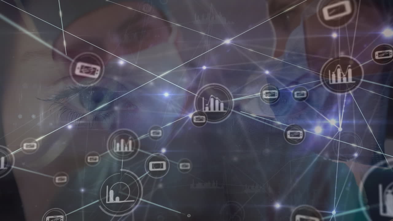 animación de la red de conexiones e iconos sobre un equipo de diversos cirujanos durante la operación