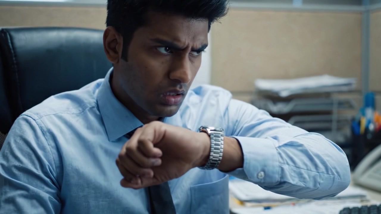 A Professional's Struggle: Capturing the Intense Emotions of a Stressed Office Worker Contemplating Challenges at Their Desk in a Corporate Environment