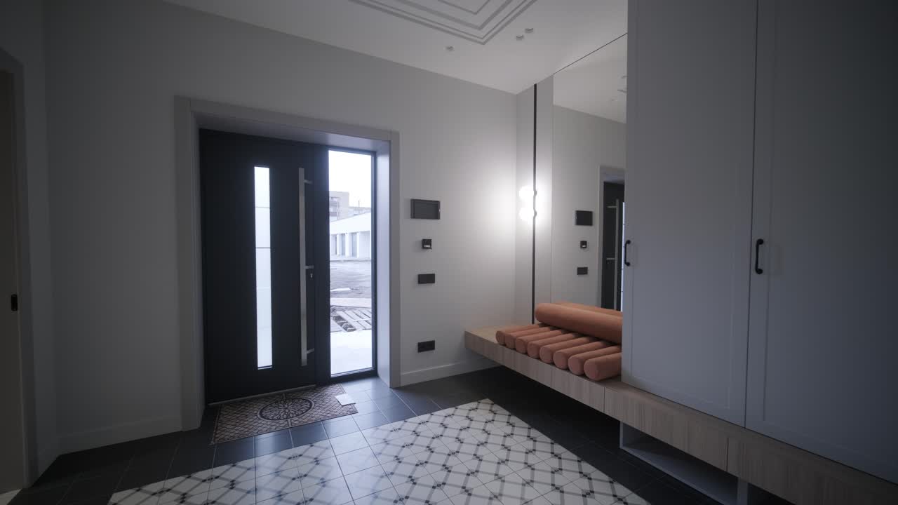 современный гардероб с яркой гардеробной