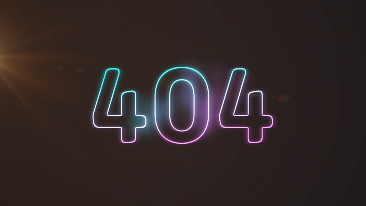 Left lens flare revealing centered neon 404 tracing, smoke rising, sparks drifting, pulses settling