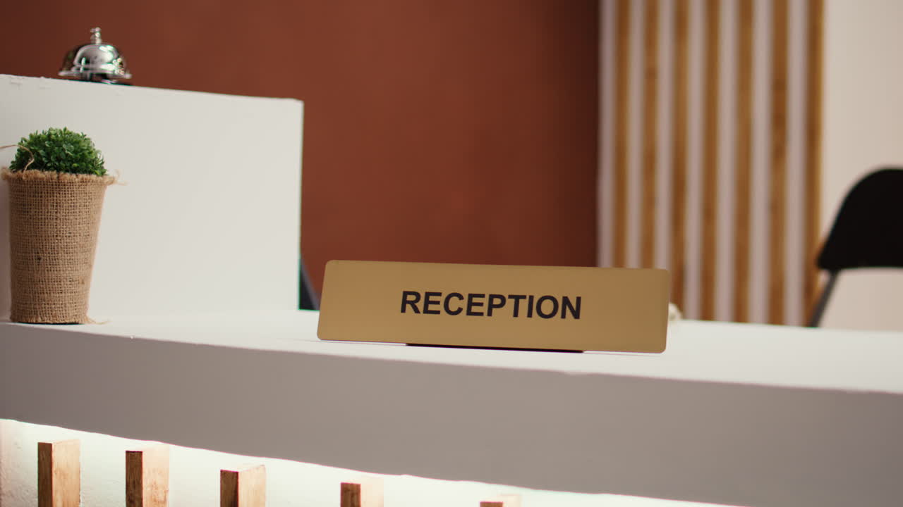Close up shot of hotel reception desk