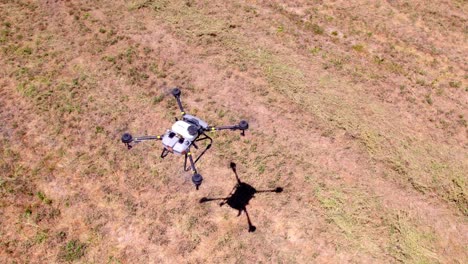 volando un solo dron quadcopter agrícola sobre el campo de la granja