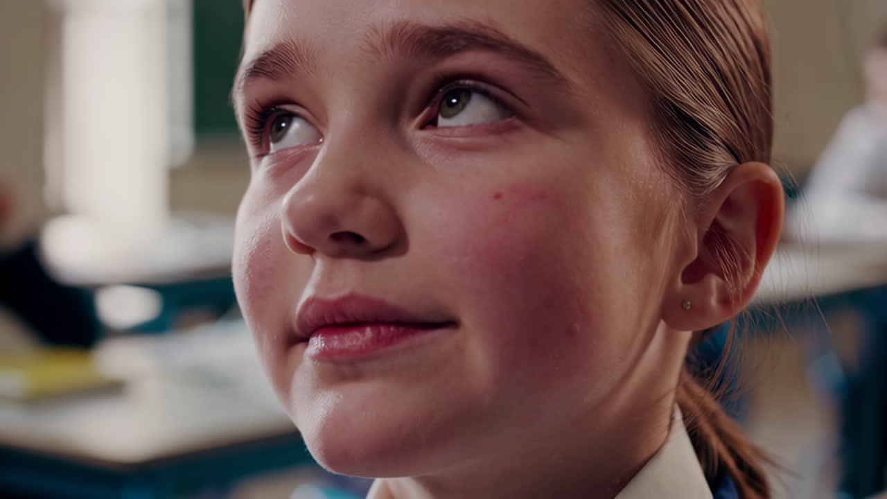 Girl Looking Up in Classroom