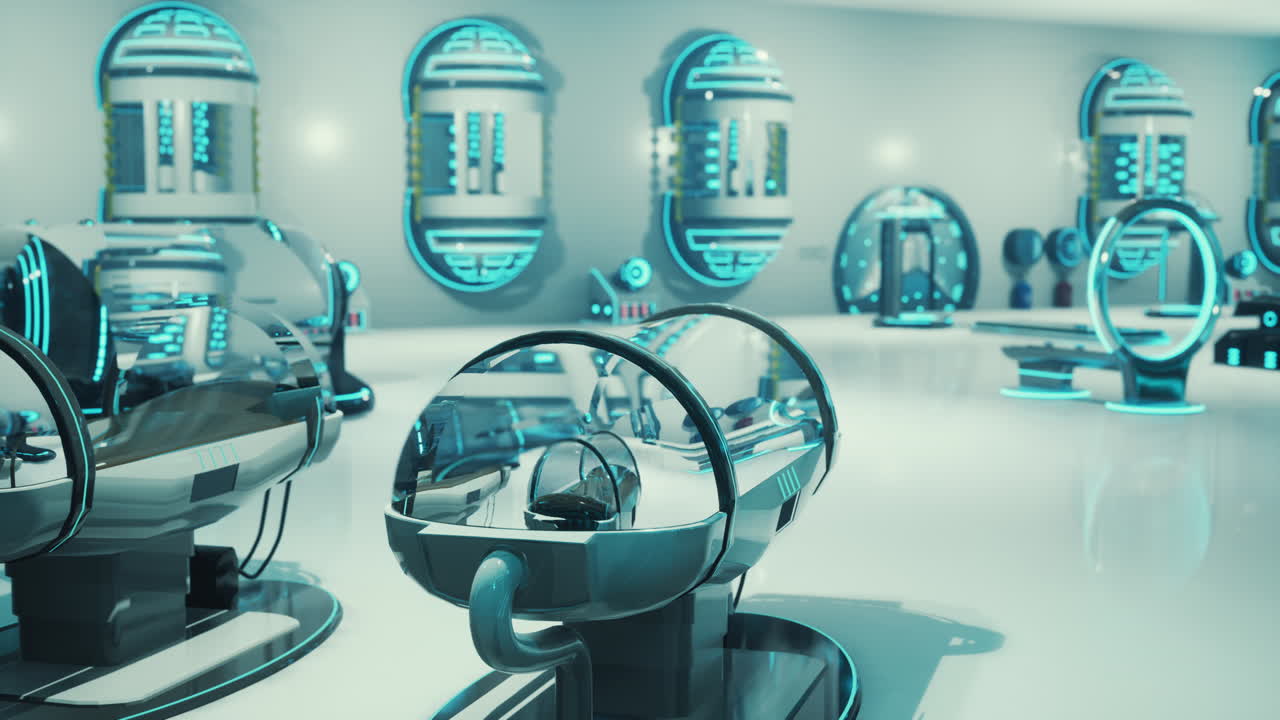 laboratorio médico futurista con cápsulas avanzadas