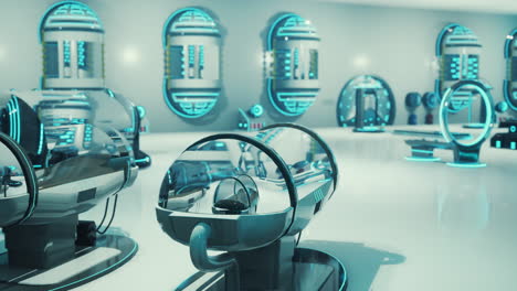 futuristic medical laboratory with advanced pods