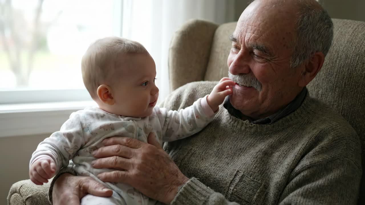 Bedstefar og baby knytter bånd