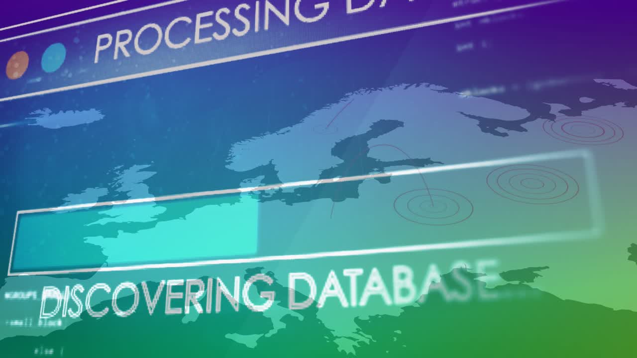 Animation of data processing text over world map