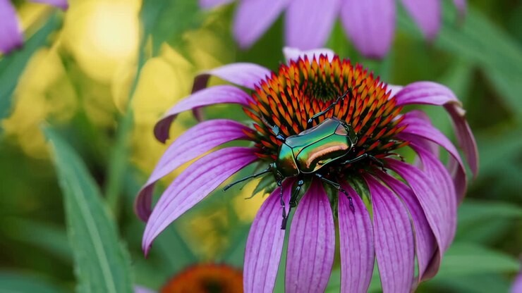 Green Beetle on Purple Coneflower