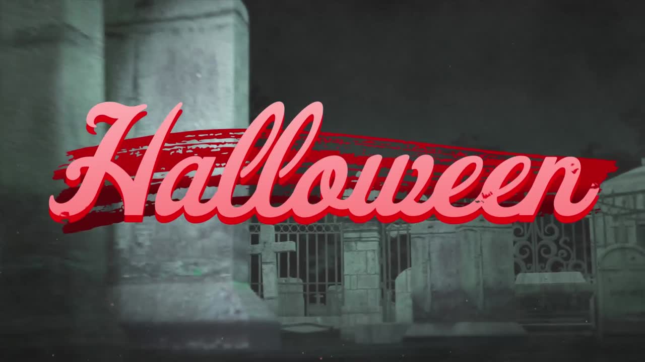 밤에 묘지 위의 할로윈의 애니메이션