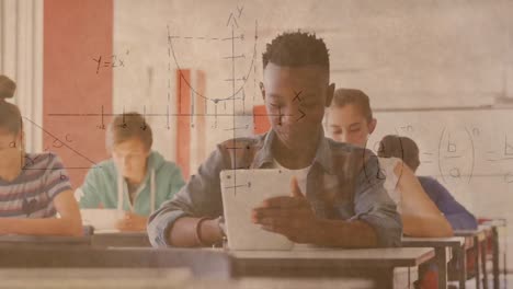 animación de gráficos matemáticos sobre una clase de estudiantes diversos en la escuela