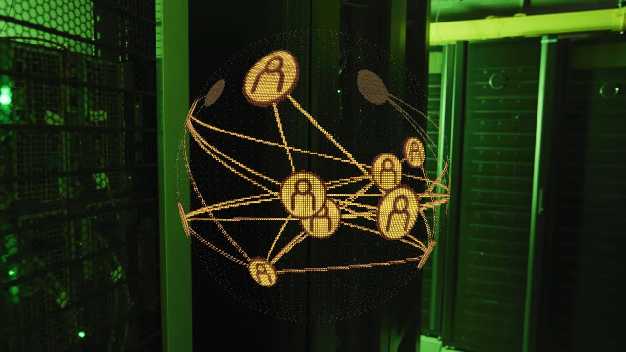 Golden 3D network sphere appearing then rotating while revealing connections for data analysis
