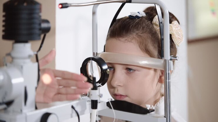 Bambino sottoposto a visita oculistica