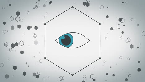 animación del icono del ojo sobre hexágonos sobre fondo blanco