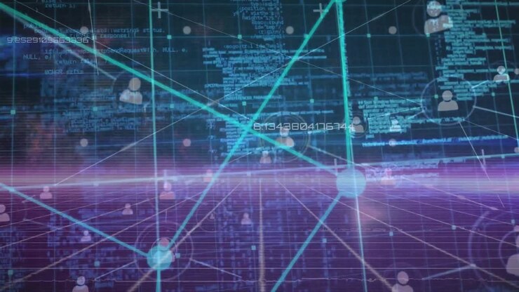 Animation of network of connections and data processing