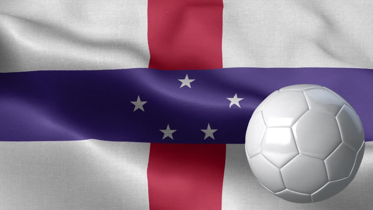bandera de las antillas neerlandesas y pelota de fútbol - bandera de las antillas neerslandesas detalle alto - pelota de futbol y bandera